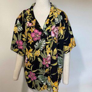 Vintage Aloha Hawaiian Shirt - 100% silk, Orchids, Hibiscus  - SZ Large